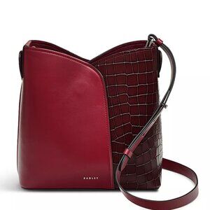 Radley London, Cordelia Leather Shoulder Bag, Cranberry, Croc-Effect, NWT